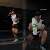 RÉVVI Fast Recovery Gel campagnevisual met een rennende sporter en product in beeld, gericht op sportieve prestaties en herstel na inspanning.
